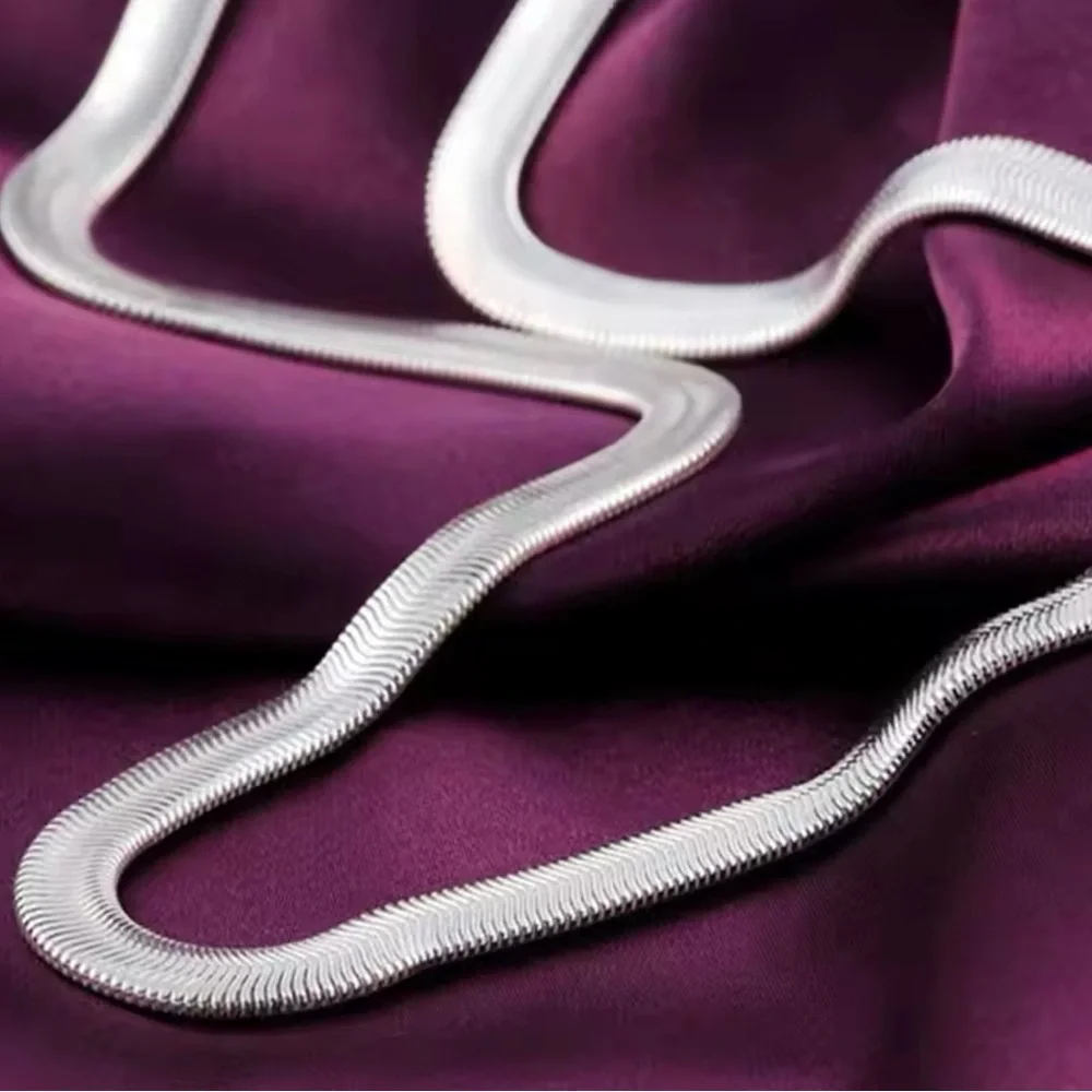 Silver 6mm Flat Snake Chain Necklace For Women Man 22”
